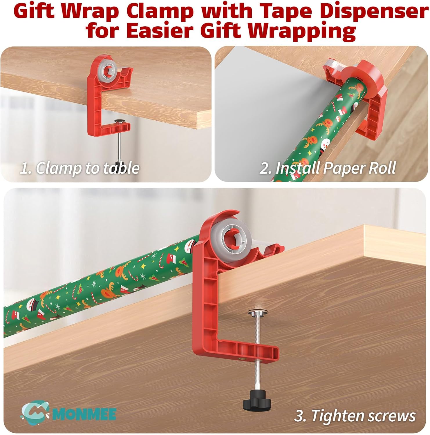 Tabletop Gift Wrapping Tool with Tape Dispenser–2 Pack Adjustable Wrapping Paper Table Clamps with 2 Tapes–Perfect for Valentine's Day, Easter, and Crafting