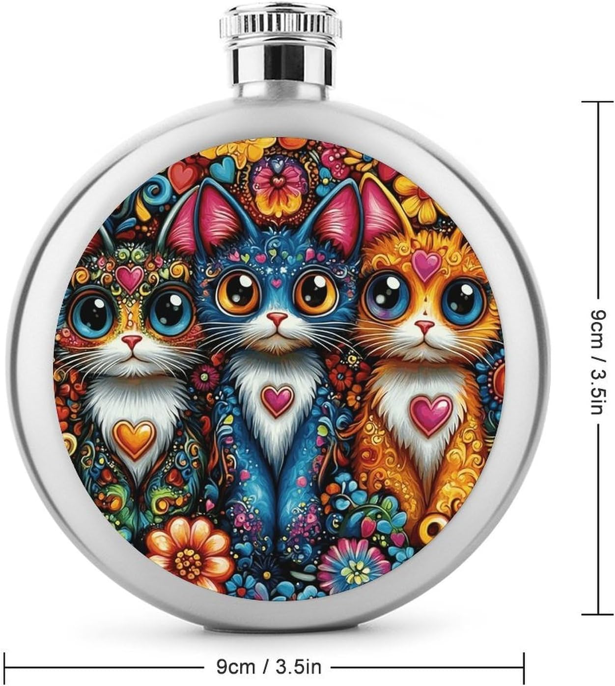 Three Colorful Cats Stainless Steel Flagon to 5 Oz with Screw Cap,Hip Flask for Men–Whiskey & Liquor Pocket Flask,Alcohol Flagon for Camping Drink Sports Outdoor Wine Bottle