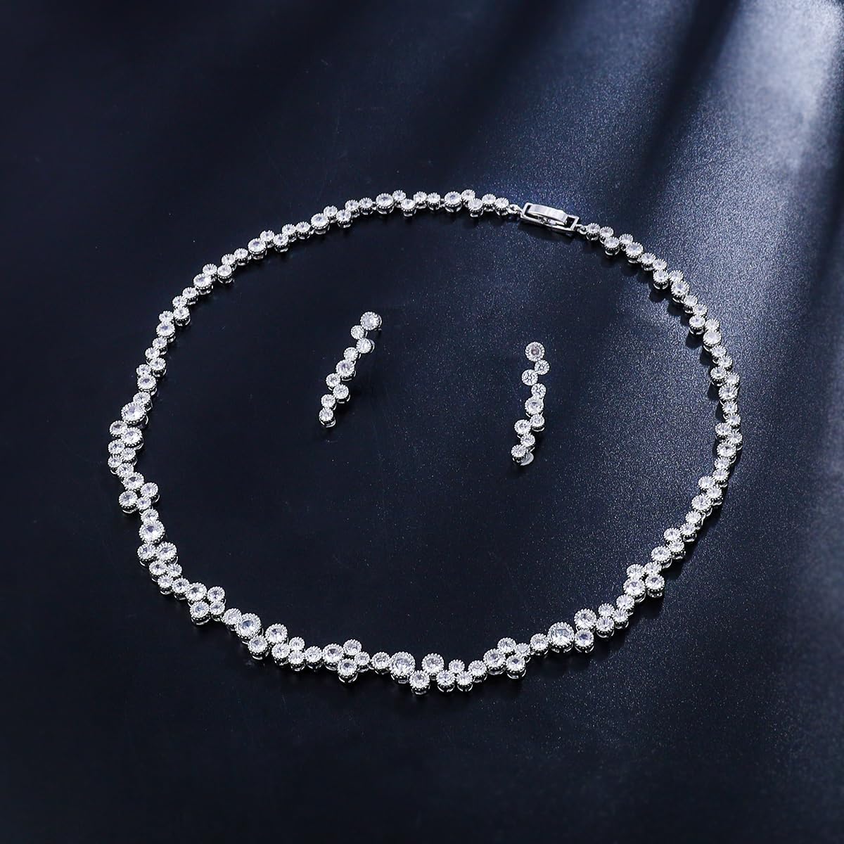 Bridal Wedding Jewelry Set for Women Cubic Zirconia Necklace Drop Earrings Set for Brides Bridesmaid Prom