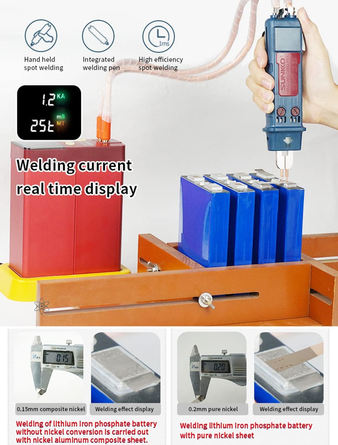 KLUFO Battery Pack Spot Welder 801D Pulse Spot Welder Precision Battery Welder 12KW Capacitor Energy Storage Spot Welder Machine for 18650 14500 Lithium Battery Pack Building