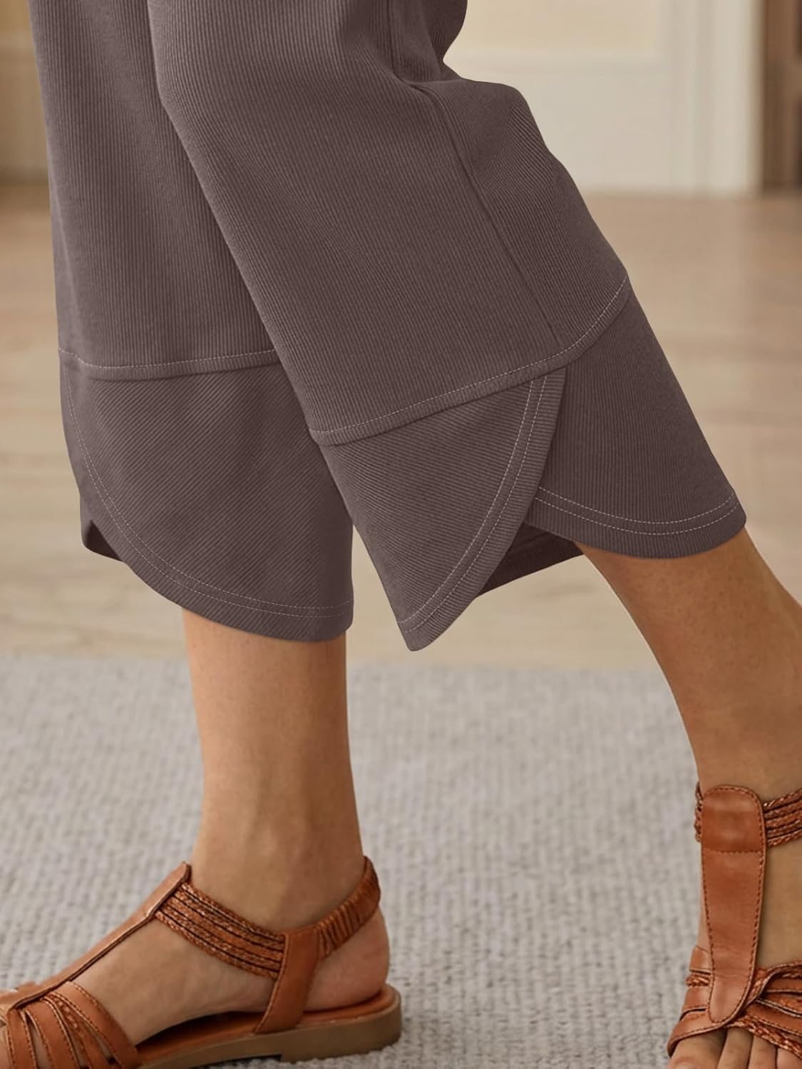 Trendy Queen Women's Wide Leg Pants, Soft Cotton Blend with Pockets for Casual Summer