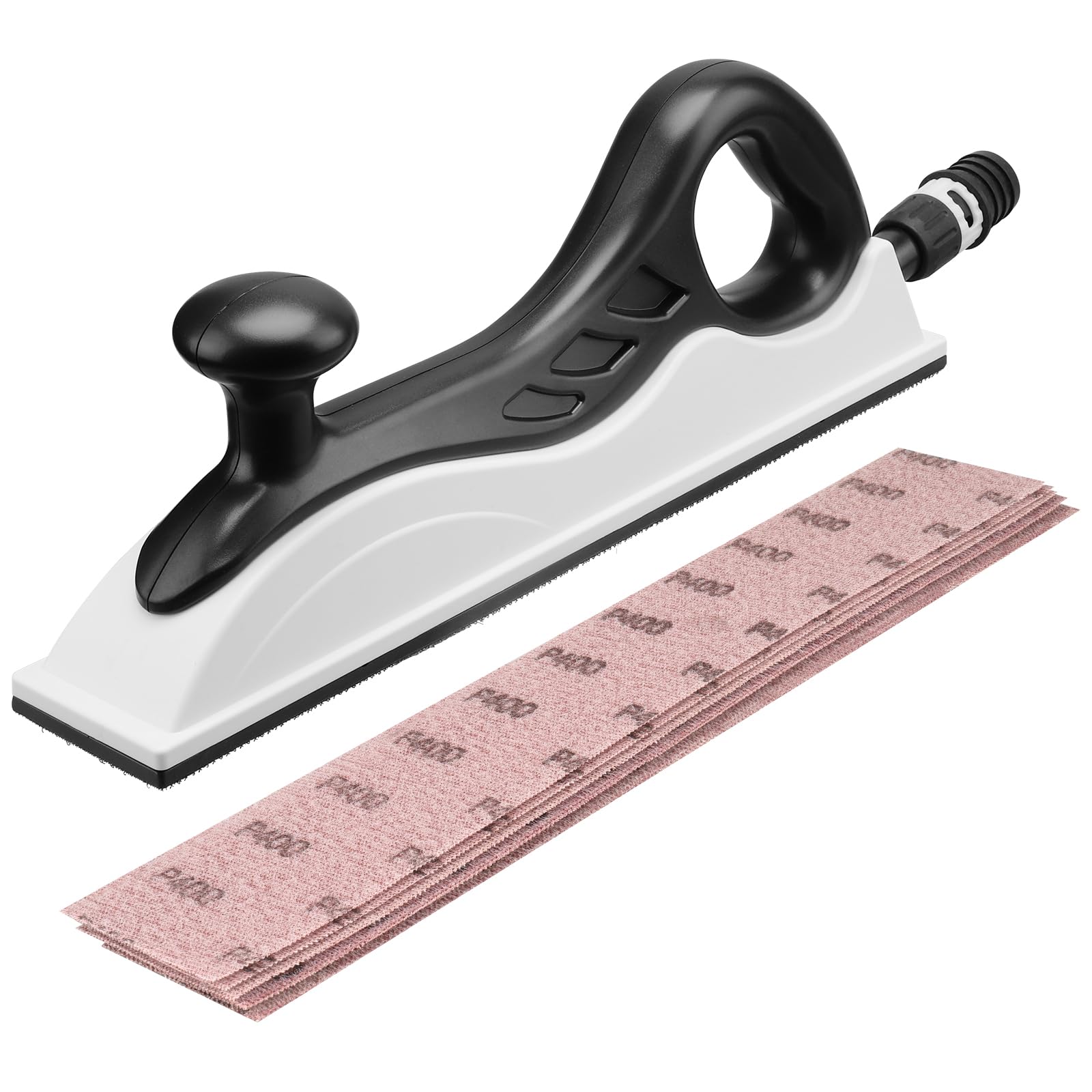 Ponceuse manuelle avec aspiration, 400 x 70 mm, longueur supplémentaire, avec 5 bandes abrasives en maille grain P80, P120, P180, P240, P400, ponçage sans poussière