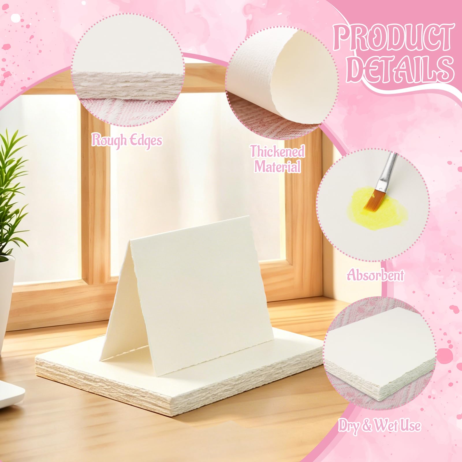 50 arkuszy papieru akwarelowego, 21 x 14,8 cm, papier bawełniany A5, ręcznie robiony gruby papier z nieregularnymi krawędziami, 160 g/m2 ręcznie robiony papier do malowania, szkicowania, kaligrafii