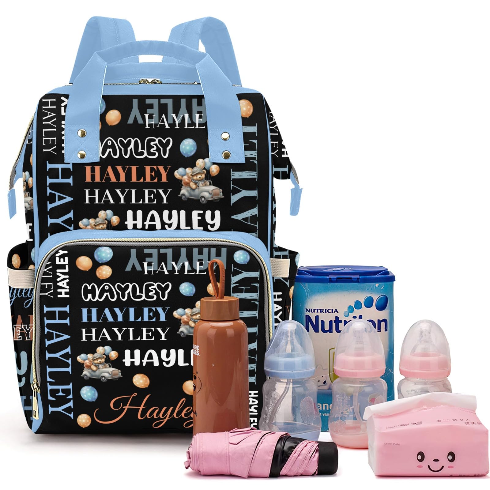 Voltexia Personalized Diaper Bag Nursing Baby Bags Nappy Bag with Name Casual Travel Nappy Backpack with Thermal Pockets Customized Diaper Bags for