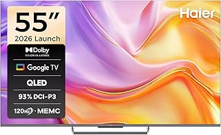 Haier 55 Inch 4K UHD Smart Google TV, Quantum Dot 94% DCI-P3, 144Hz Refresh Rate, MEMC 120Hz, Dolby Vision+Atmos, Game Mode 4K@144Hz, WiFi6 Bluetooth5.2, Netflix/YouTube, Saudi Version - H55S90EUX(G)