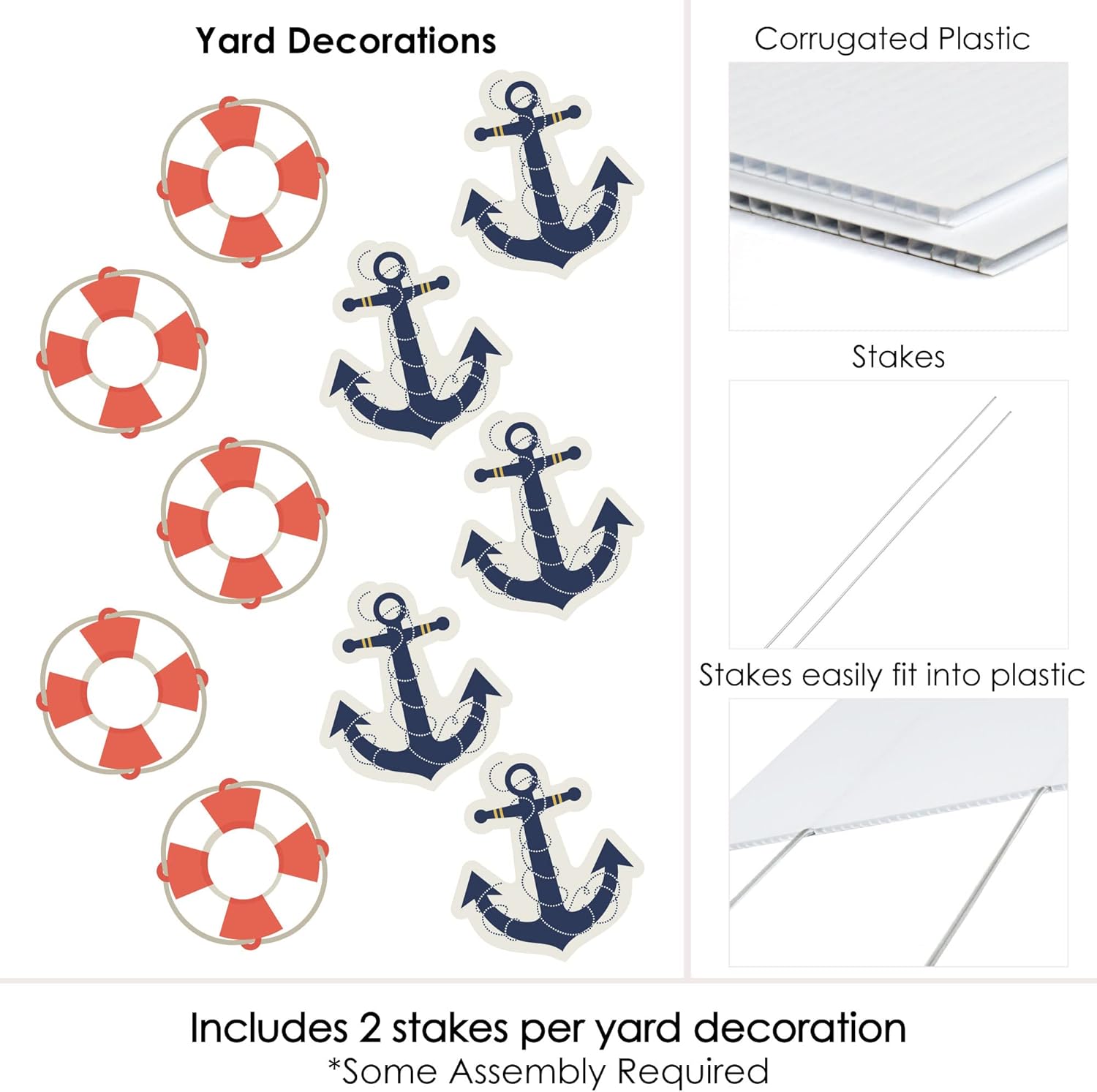 Big Dot of Happiness Ahoy - Nautical Anchor Lawn Decorations - Outdoor Baby Shower or Birthday Party Yard Decorations - 10 Piece