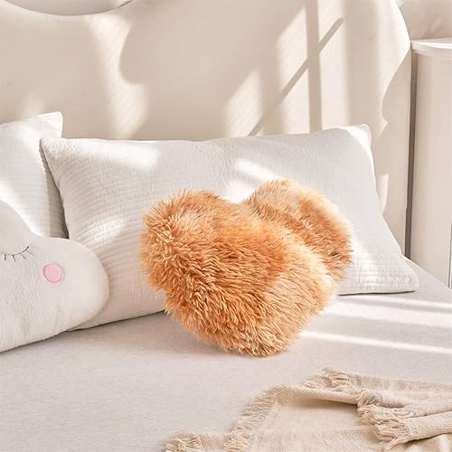 Vista 50 de MOOWOO Almohada de corazón esponjosa, almohada de piel sintética, felpa sherpa, cojín suave y bonito, día de San Valentín, día de Acción de Gracias