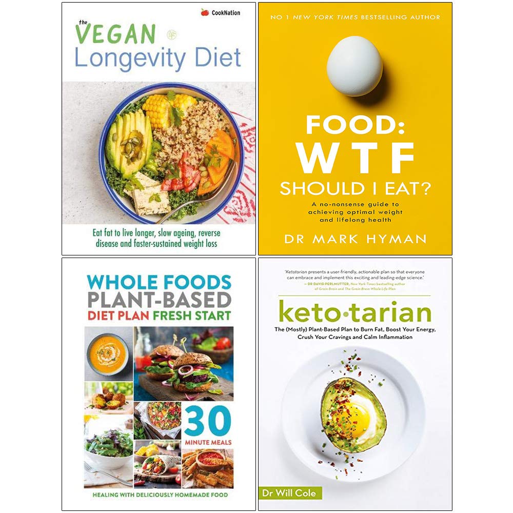 Vegan Longevity Diet, Food Wtf Should I Eat, Whole Food Plant Based Diet Plan, Ketotarian 4 Books Collection Set Paperback