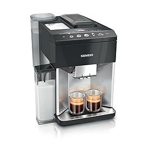 Siemens Cafetera automática, EQ500 integral, 10 especialidades, 2 tazas al mismo tiempo, depósito de agua de 1,9 l, incluye filtro de agua BRITA, acero inoxidable/laca para piano negro