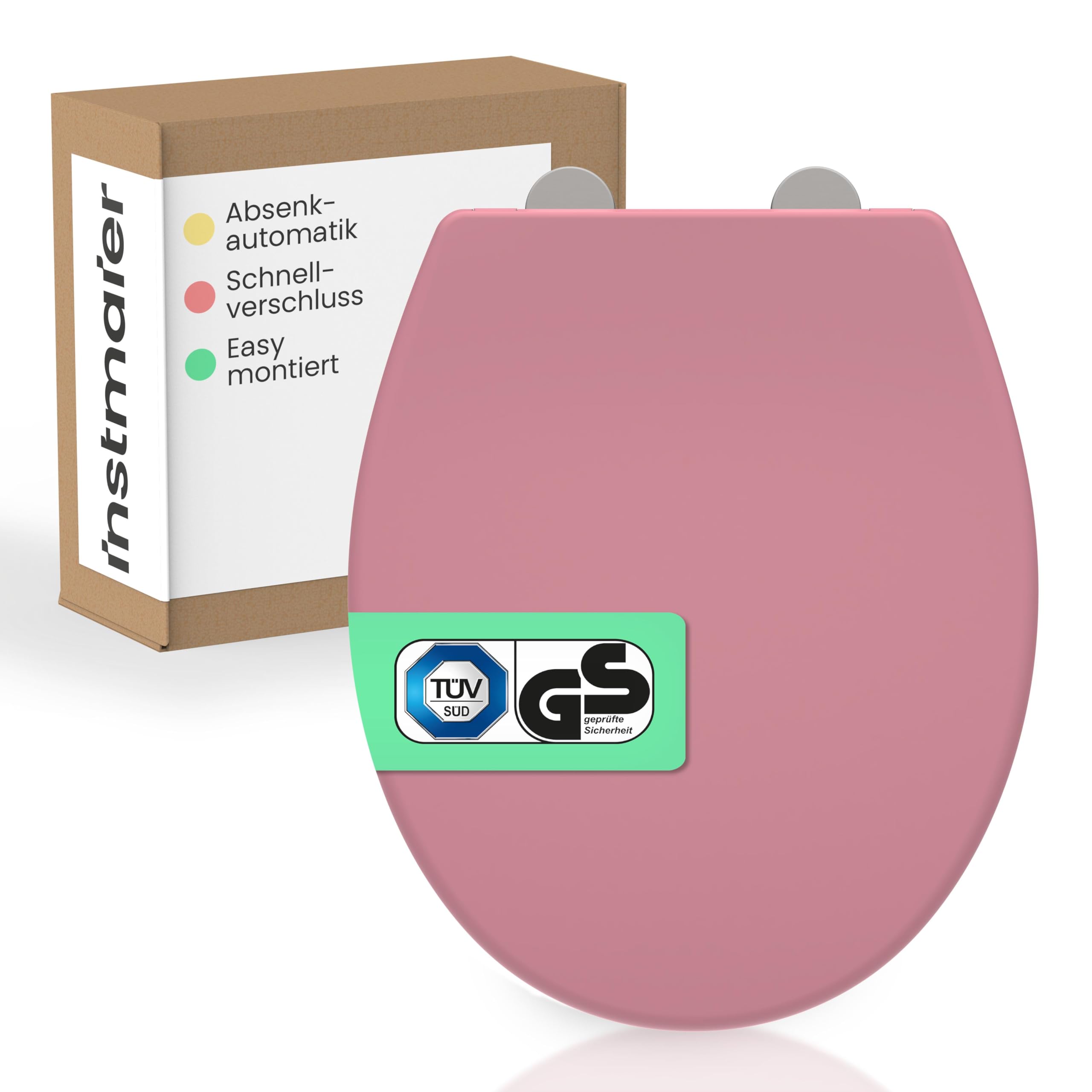 instmaier Helma | Toilettendeckel mit Absenkautomatik | Trendfarbe Koralle | Ovale Form | Toilettensitz aus Duroplast | Quick Release Funktion | Antibakteriell