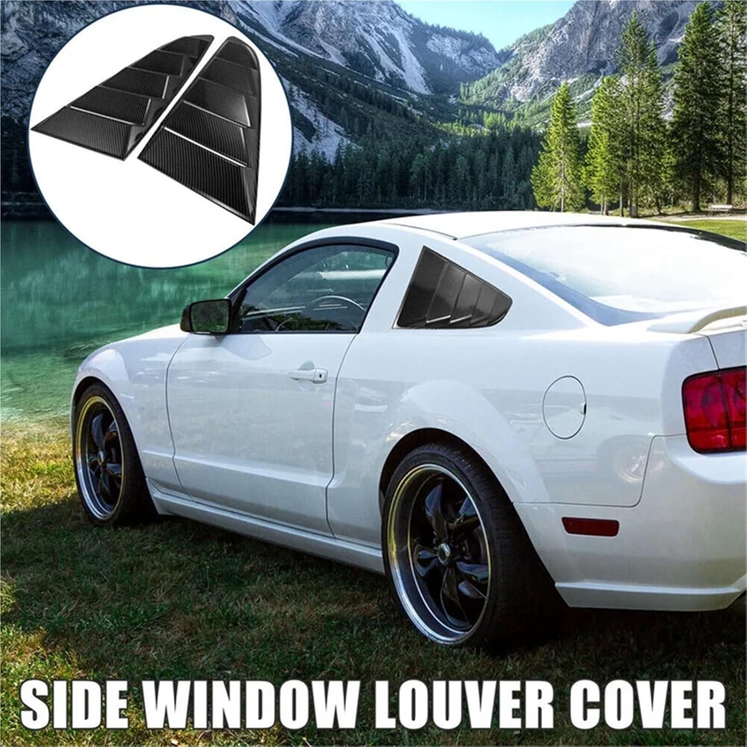 Carbon Fiber Color Rear Vent Quarter Window Louver Shutter Cover Trim Replacement Parts Compatible with Ford Mustang 2015-2023