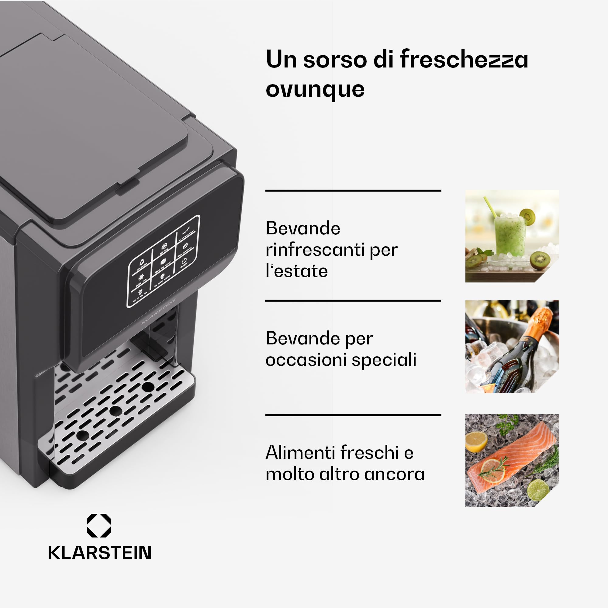 Klarstein ArcticBlend 3in1 - Macchina del Ghiaccio, 20 kg/24h, Ghiaccio Cavo e Tritato, Erogatore d'Acqua, Serbatoio da 6L, Acciaio Inox, Macchina del Ghiaccio per la Casa, Ice Maker, Grigio scuro