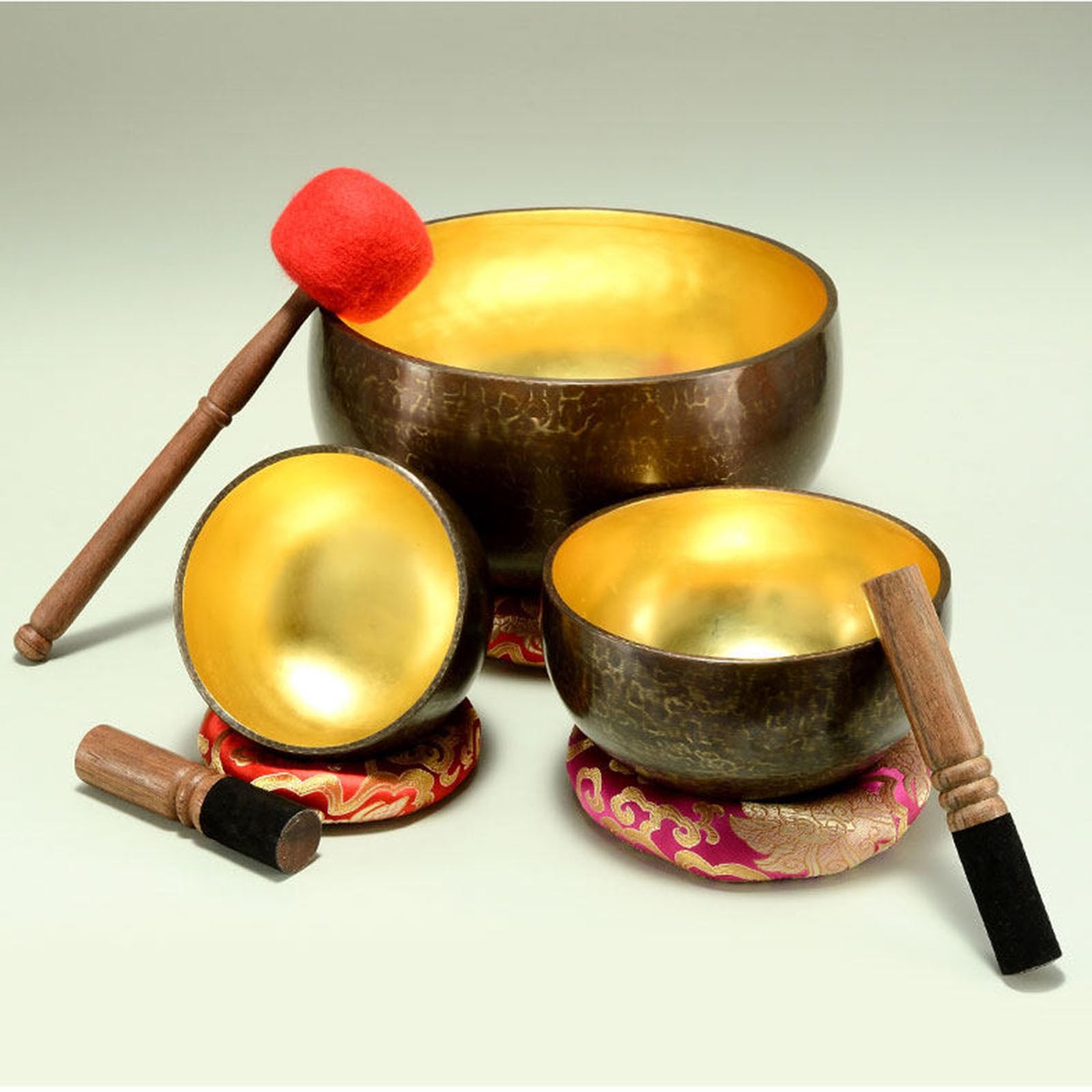 Set di campane tibetane – facile da suonare per principianti – con cuscino in seta e mazzuolo, regalo per meditazione e guarigione del suono (24 cm)
