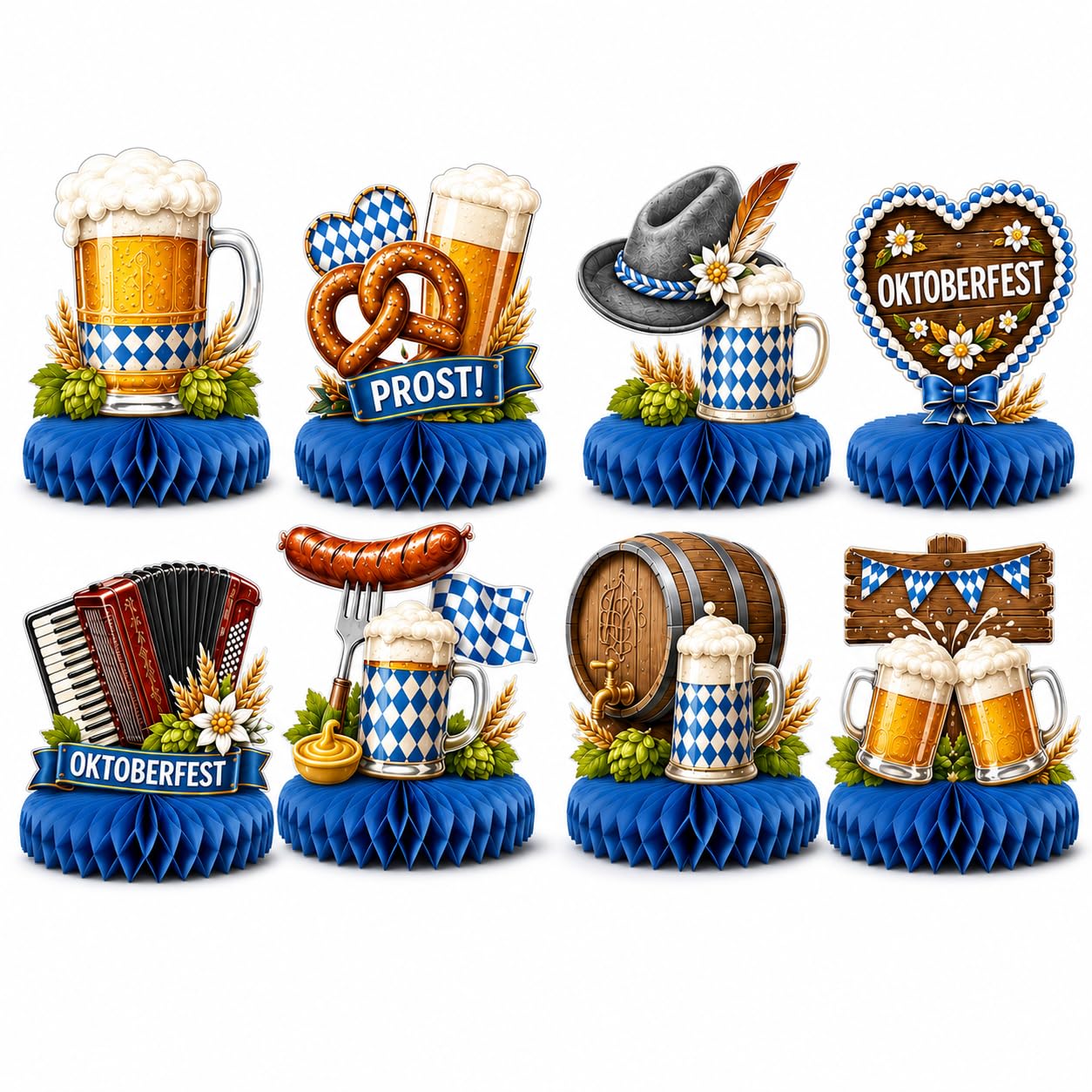 8 Pcs Oktoberfest Honeycomb Centerpieces, Oktoberfest Decorations, Bavarian German Beer Festival Decorations