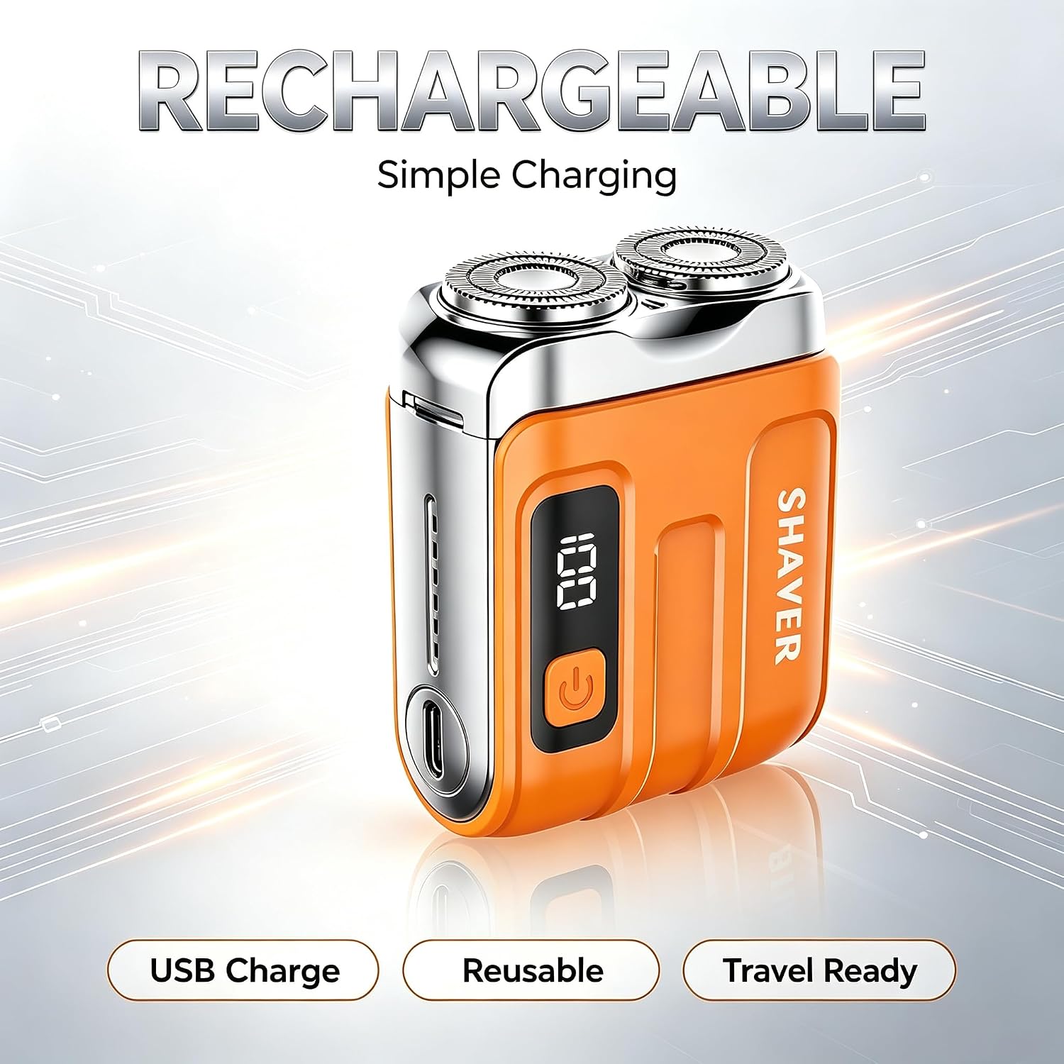 2026 New Portable Mini Mens Electric Shaver (Orange) | Portable Electric Shaver, Compact Dual Head Shaver, Rechargeable Pocket Shaver for Men