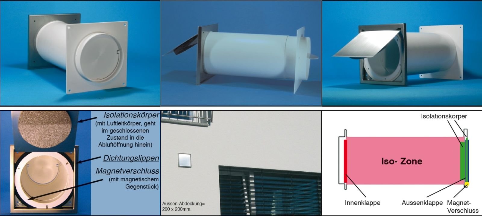 Energiespar Edelstahl Mauerkasten Ø 150 mm teleskopierbar Rückstauklappe Abluft *551644