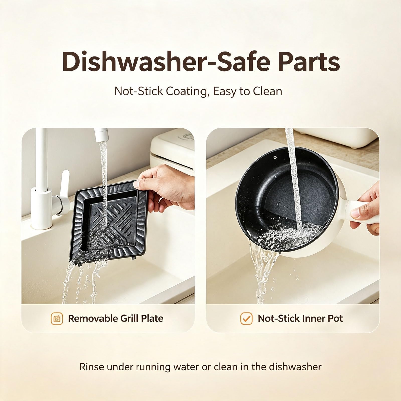 2-in-1-Frühstücksmaschine, 1400 W, zwei unabhängige Kochzonen | Antihaftbeschichtete Grillpfanne, herausnehmbarer Innentopf, Cool-Touch-Griff und spülmaschinenfeste Teile for Wohnungen