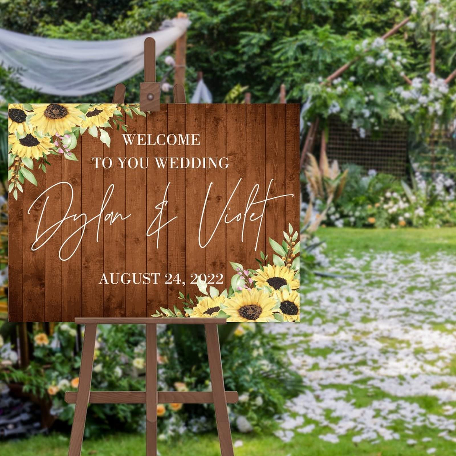 Panneau de bienvenue mariage en bois personnalisé pour décoration de cérémonie chic