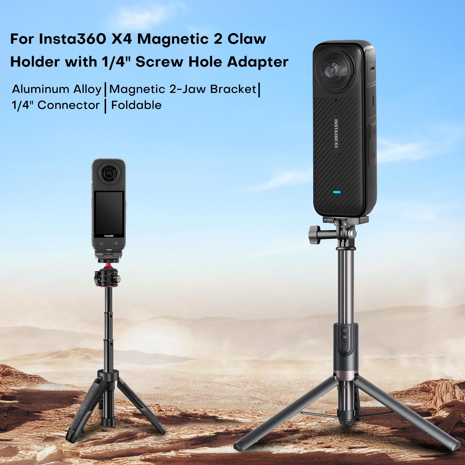 REYGEAK Quick Release Mount for Insta360 X4,Aluminum Head Camera Adapter with 1/4" Screw,Magnetic Dual-Claws Interface,Camera Conversion Adapter for Camera Holder Accessories with Dual-Claw - Image 3