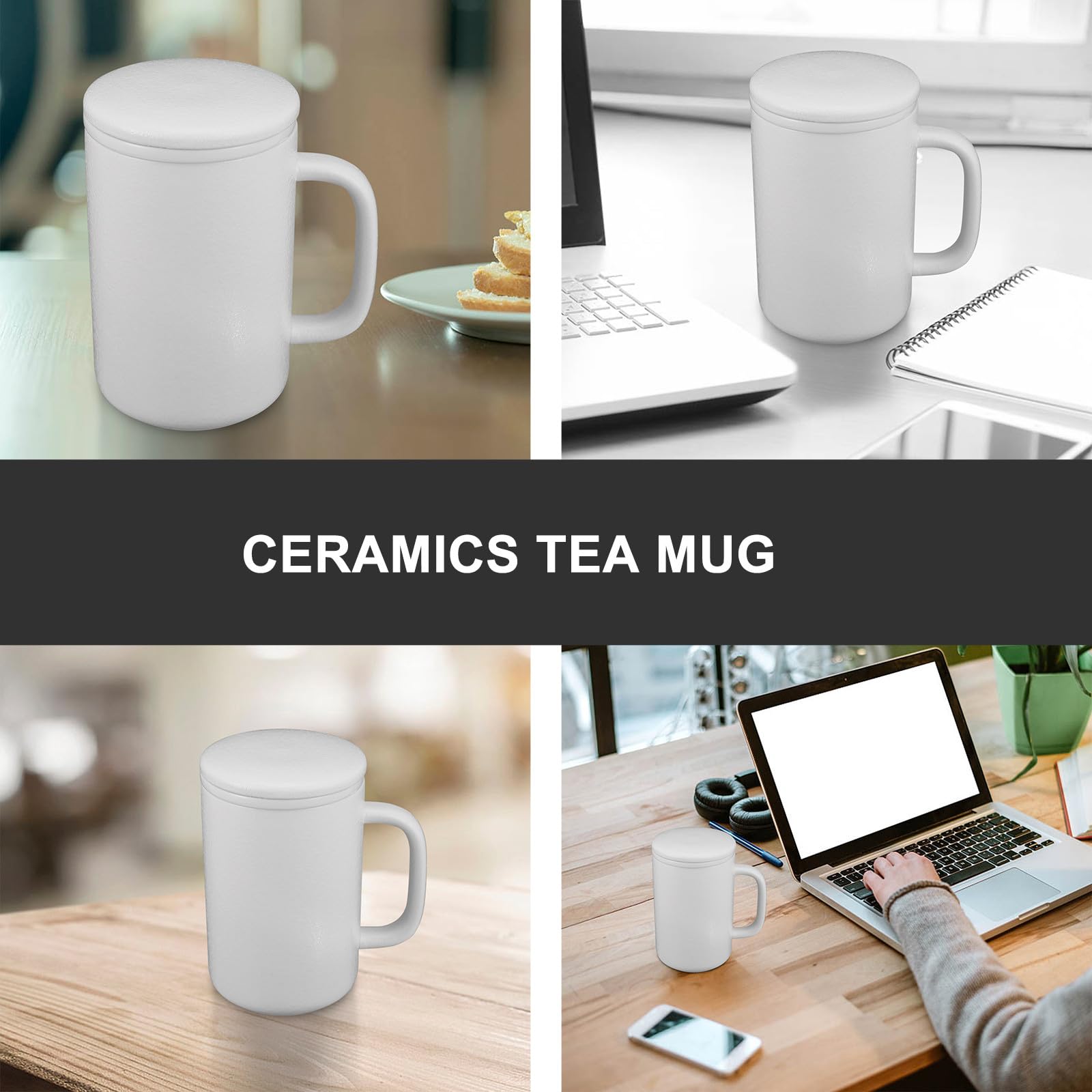 Keramik Teebecher mit Deckel und Teesieb 400 Ml Weißer Becher Moderner Stil Hält Ziehzeit und Temperatur für Büro und Zuhause