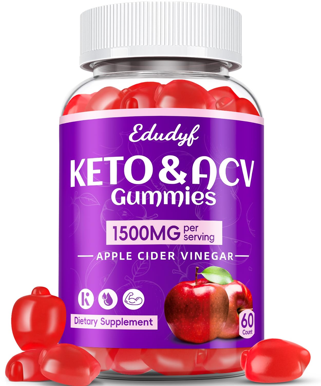 Keto ACV Gummies - 1500mg Apple Cider Vinegar Gummies with Probiotics, B12 and Keto Support, Detox & Cleanse, GMO Free & Vegan - 60 Count...