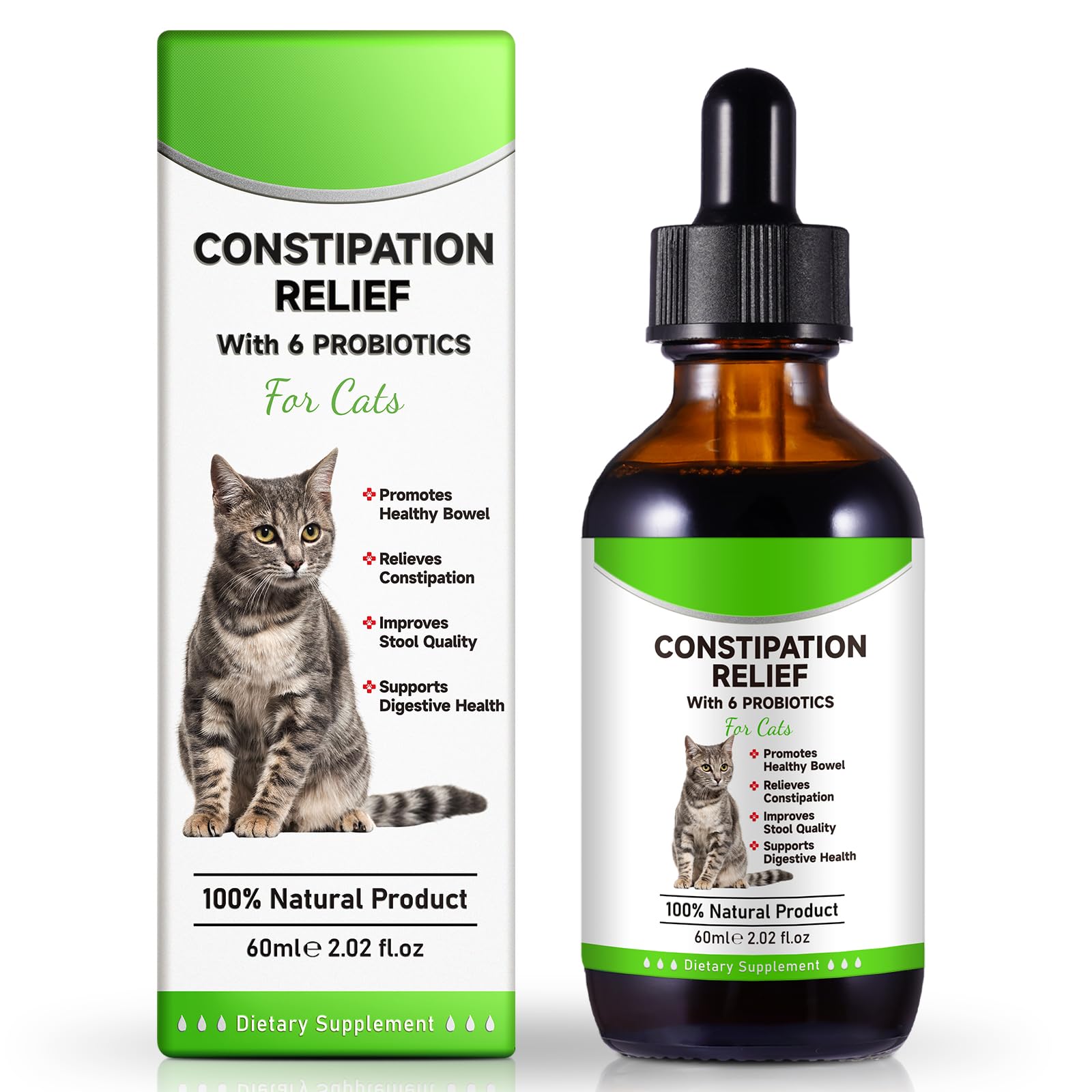 Cat Constipation Relief, Cat Laxative Constipation Relief, 100% Natural Laxative with 6 Probiotics Stool Softener, Promotes Digestive Health - 2 fl oz