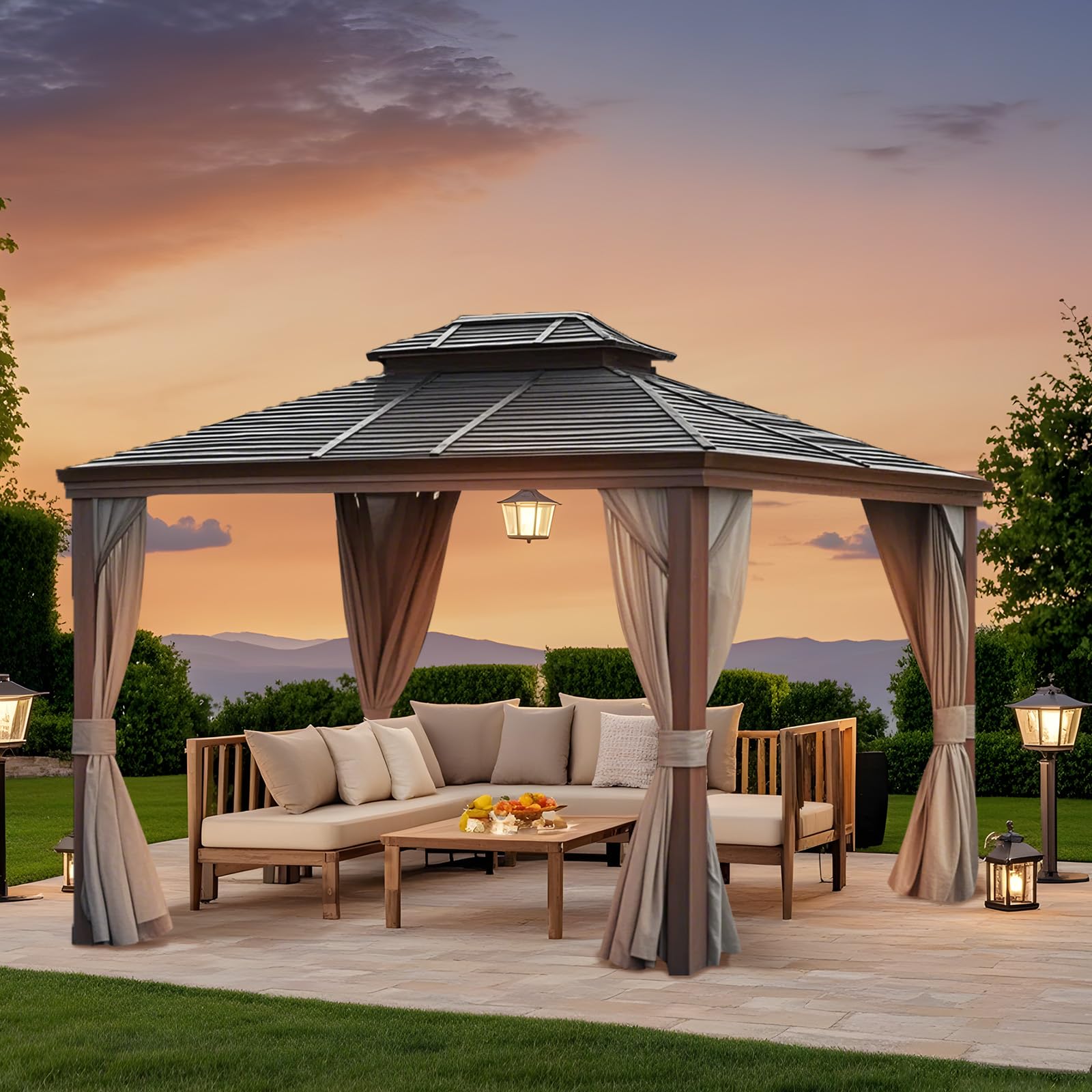 homegroove Pavillon-Vorhänge, wasserdicht, 3 x 3,6 m, Sichtschutzvorhänge, 4 Paneele, Pavillon-Ersatzvorhang mit Reißverschluss für Garten, Terrasse, Hof (nur Vorhänge) (Grau)