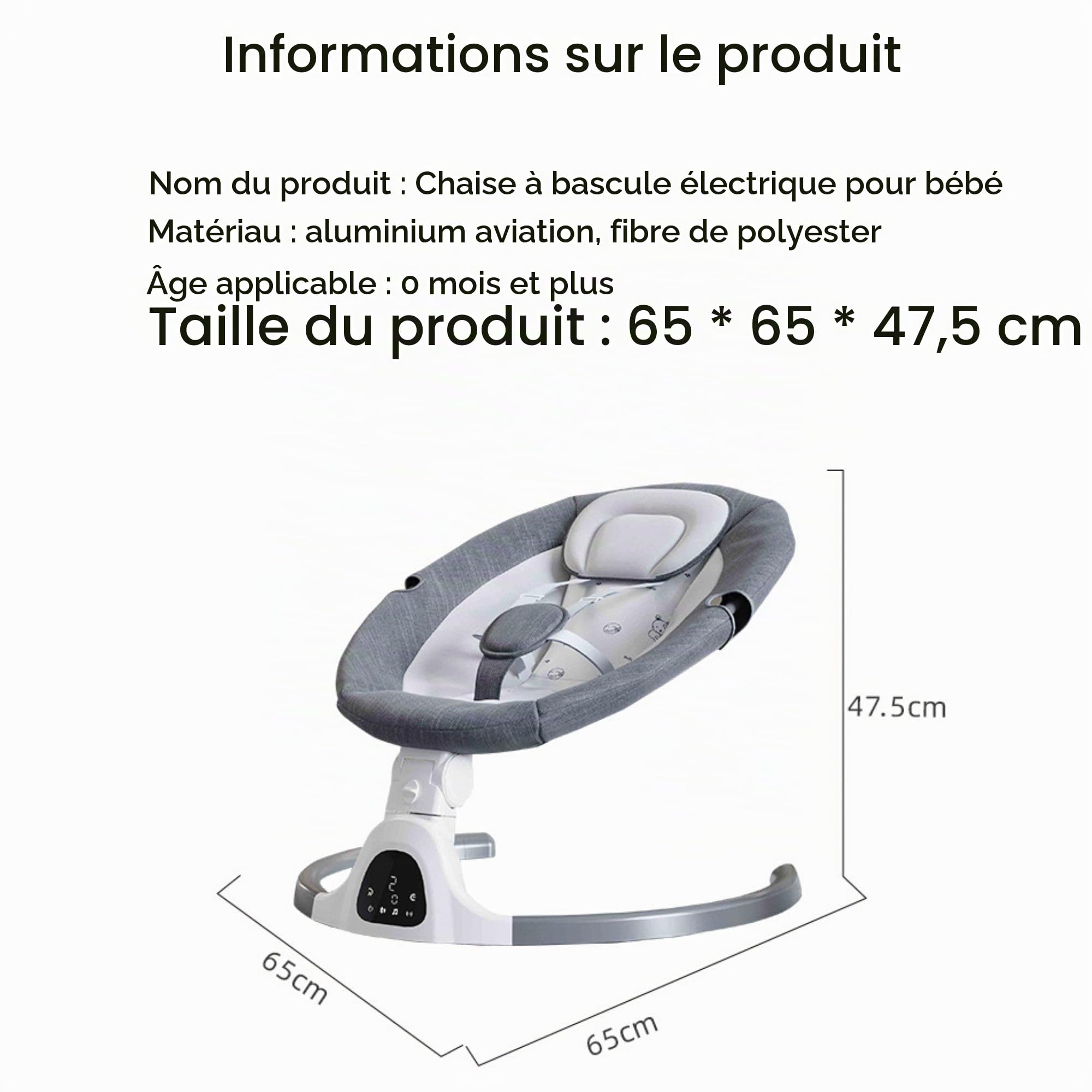 GLOKID Transat bebe électrique, balancelle bebe, pliable, harnais de sécurité 5 points, bluetooth, musique, électriqueavec télécommande, arche avec jouets (Gris)