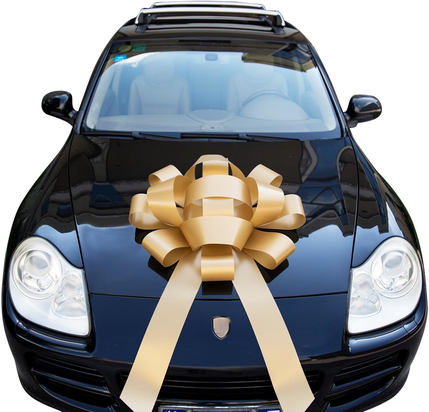 30" Giant Car Bow - Golden | Big Gift Wrapping Bow with Non Scratch Magnet Base for Large Gift Decoration, Weather Resistant and Waterproof Vinyl Magnetic Big Car Bow (1 Pack)