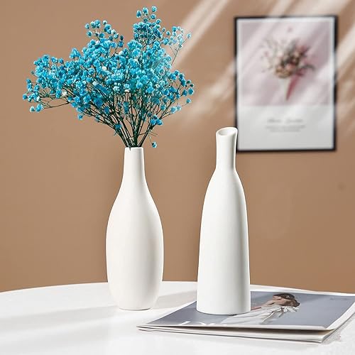 Miniatura 2 de Juego de 2 jarrones de cerámica, pequeños jarrones de flores, jarrones de superficie mate esmerilados blancos para decoración rústica del hogar