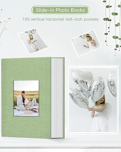 Miniatura 2 de Popotop Álbum de fotos de 4 x 6  100 fotos libros con 100 bolsillos verticales, álbumes de cubierta de lino para familia, boda, aniversario, fotos