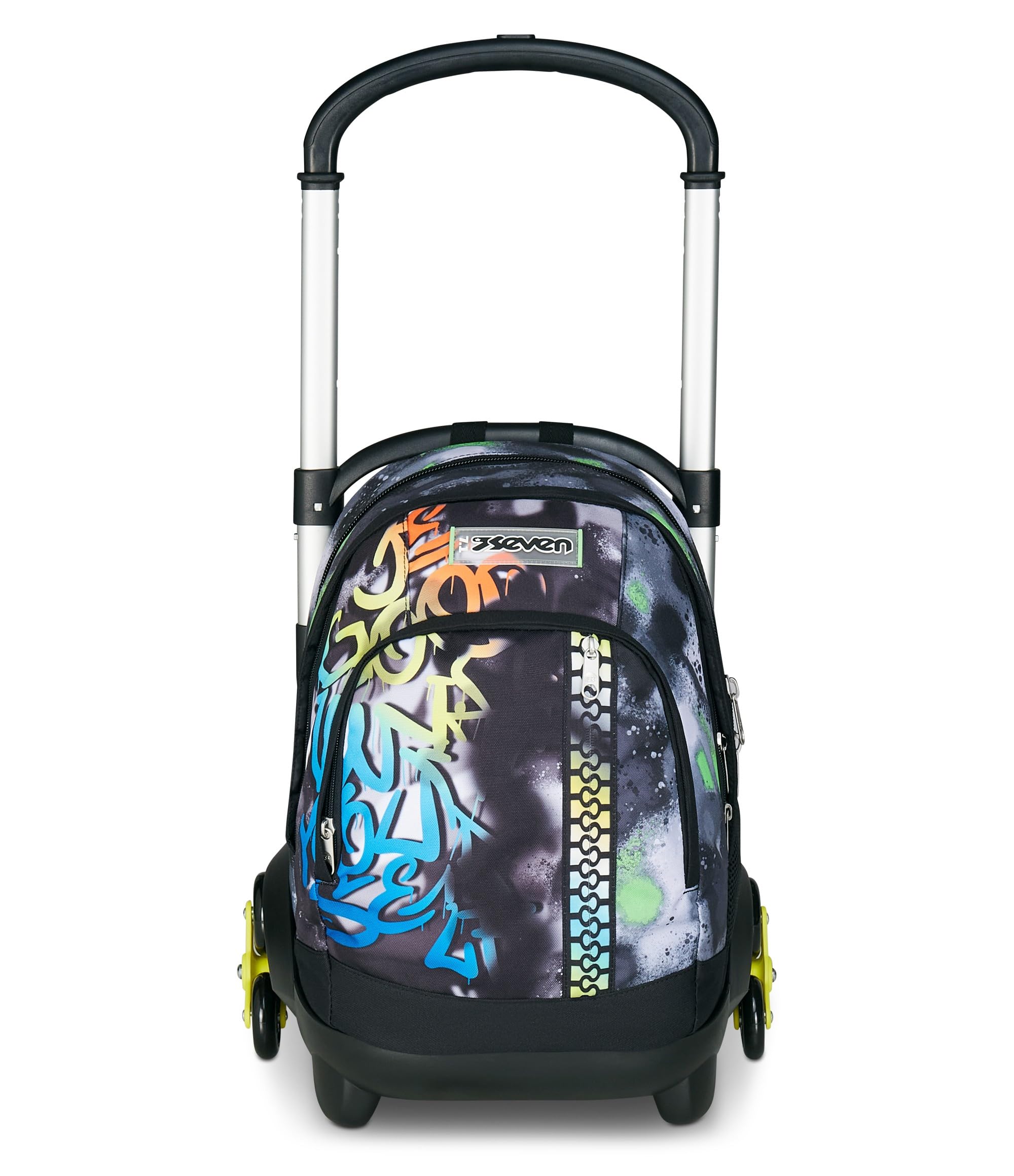 Seven Zaino Trolley Scuola Elementare Bambino 3 ruote, Zaino Sganciabile, Doppio Uso, Spallacci a Scomparsa, Flex, nero/verde