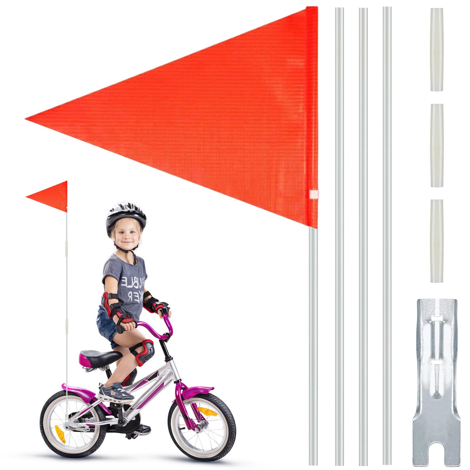 Gagliardetto per Bicicletta Bandiera Sicurezza Bandierina di Sicurezza Riflettente 150cm Bandierina Sicurezza Bicicletta (Rosso)