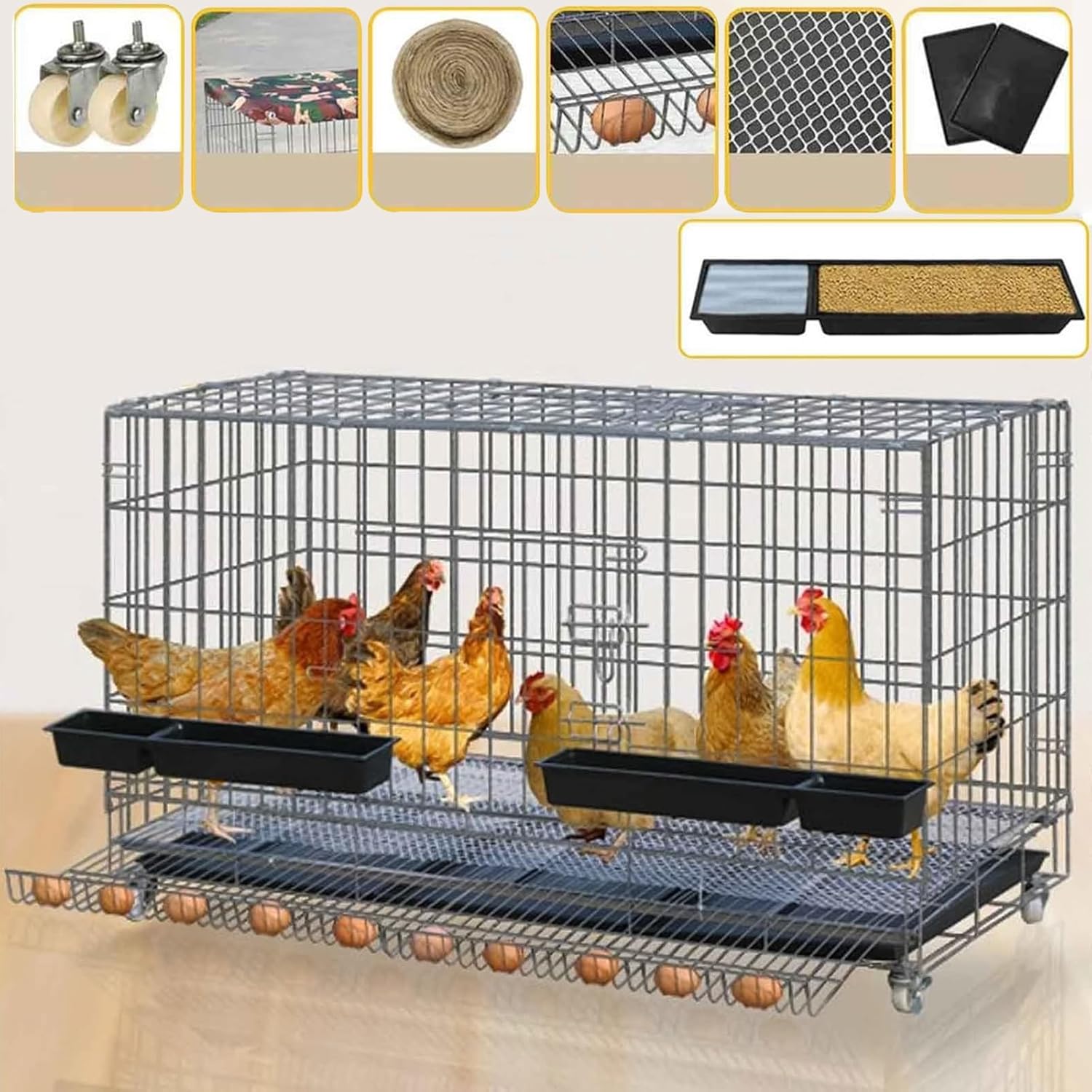 Poultry Cage Foldable with Garbage Tray and Egg Catcher, Chicken Cages Outdoors/Indoor, Household Chick Cage Small Animal Playpen with Door Lock (6 Sizes) (Color : F, Size : 130x60x72cm)