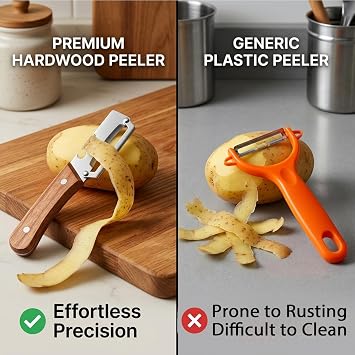 CYCFMYYLY 3 Pcs Multifunctional Vegetable Peeler, Efficient Orange Peeler, Wooden Handle and Bottle Opener, Stainless Steel, Contour-Flow for Kitchen Prep, Camping