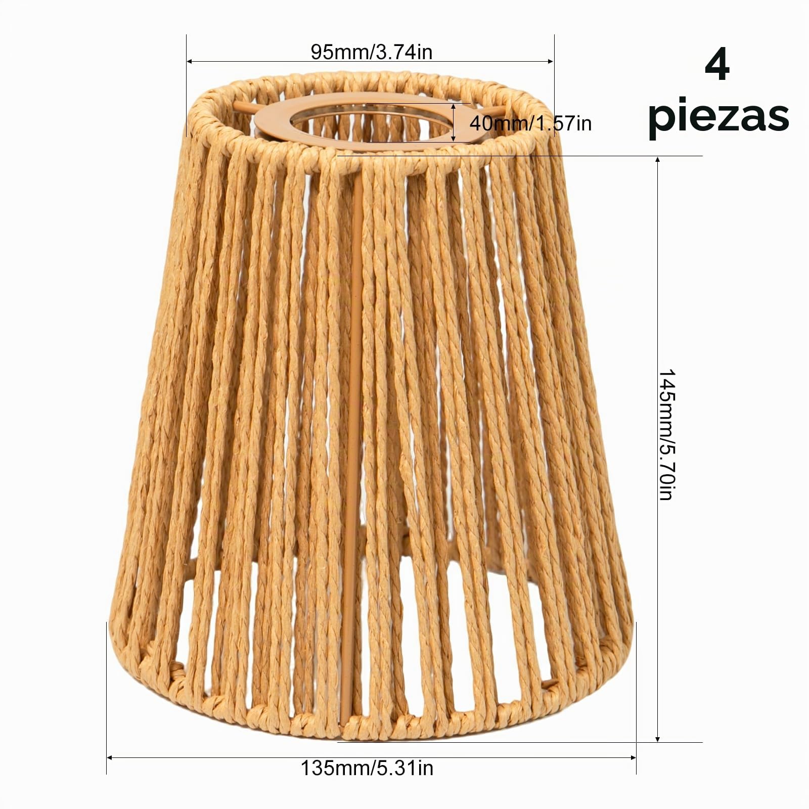 4 Piezas Pantallas Lámpara de Ratán Bohemio Pantalla de Papel E27 | Pantallas de Lámpara de Techo Boho,Pantalla de Papel con Trenzado Papel Repuesto para E27 Lámparas de Mesa Lámparas Colgante