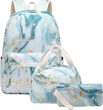 JiaYou Girls Women 3PCS Junior Middle School Daypack Backpack with Lunch Bag Pencil Case Fit for School Work TravelBlue,19 Liter