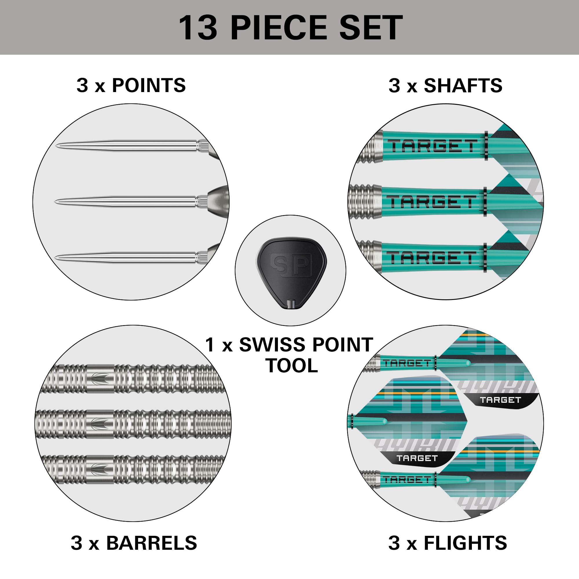 Target Darts Hydro Jeu de Fléchettes à Pointe en Acier 21G-26G 90% Tungstène Swiss Point Argentées