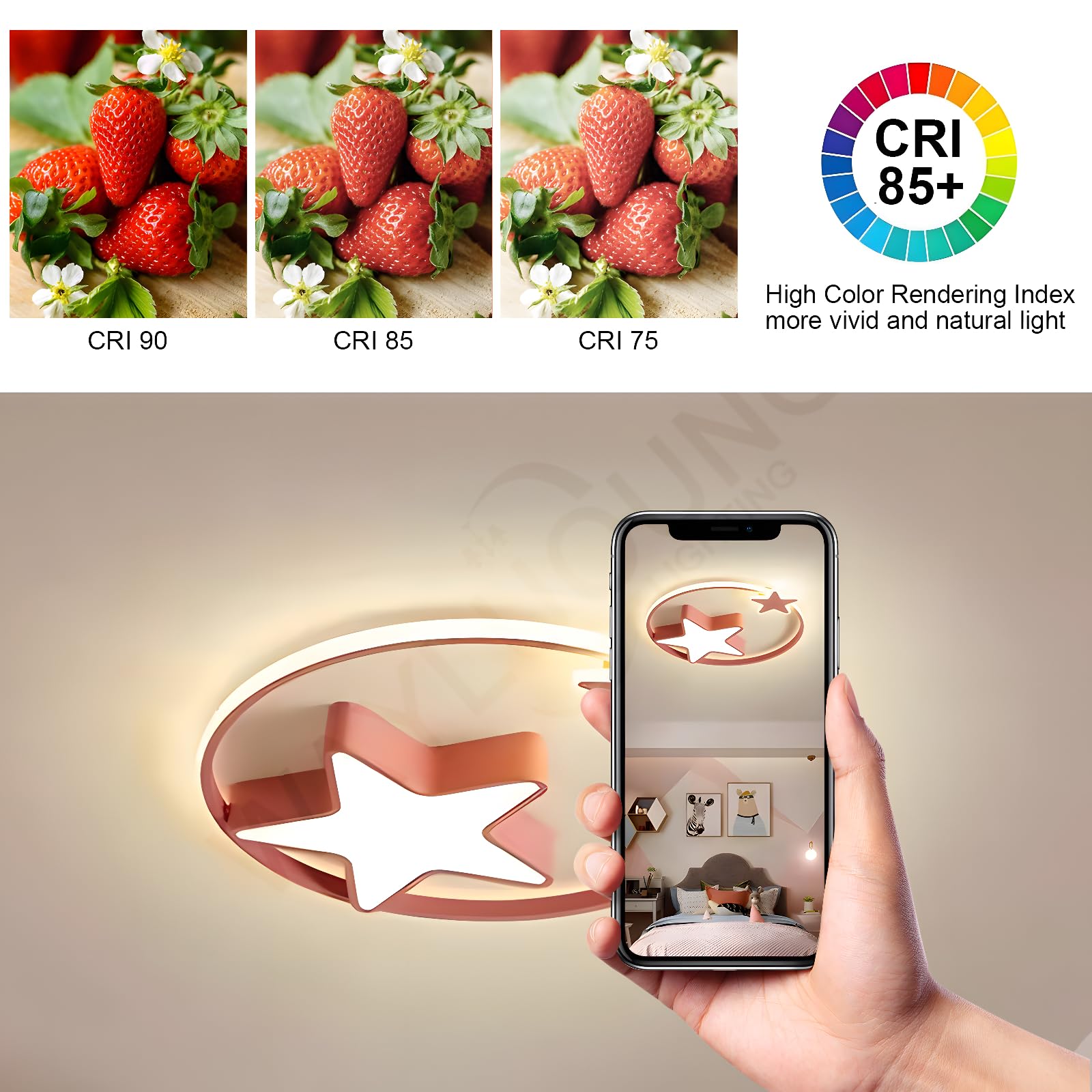 Luz De Techo LED Rosa | Lámpara Infantil Redonda Moderna | Star Starry Sky Niños Luz | Ø55cm 48W | Regulable Con Control Remoto 2700K-6500K | Habitación Infantil Niños Niñas De Techo Dormitorio
