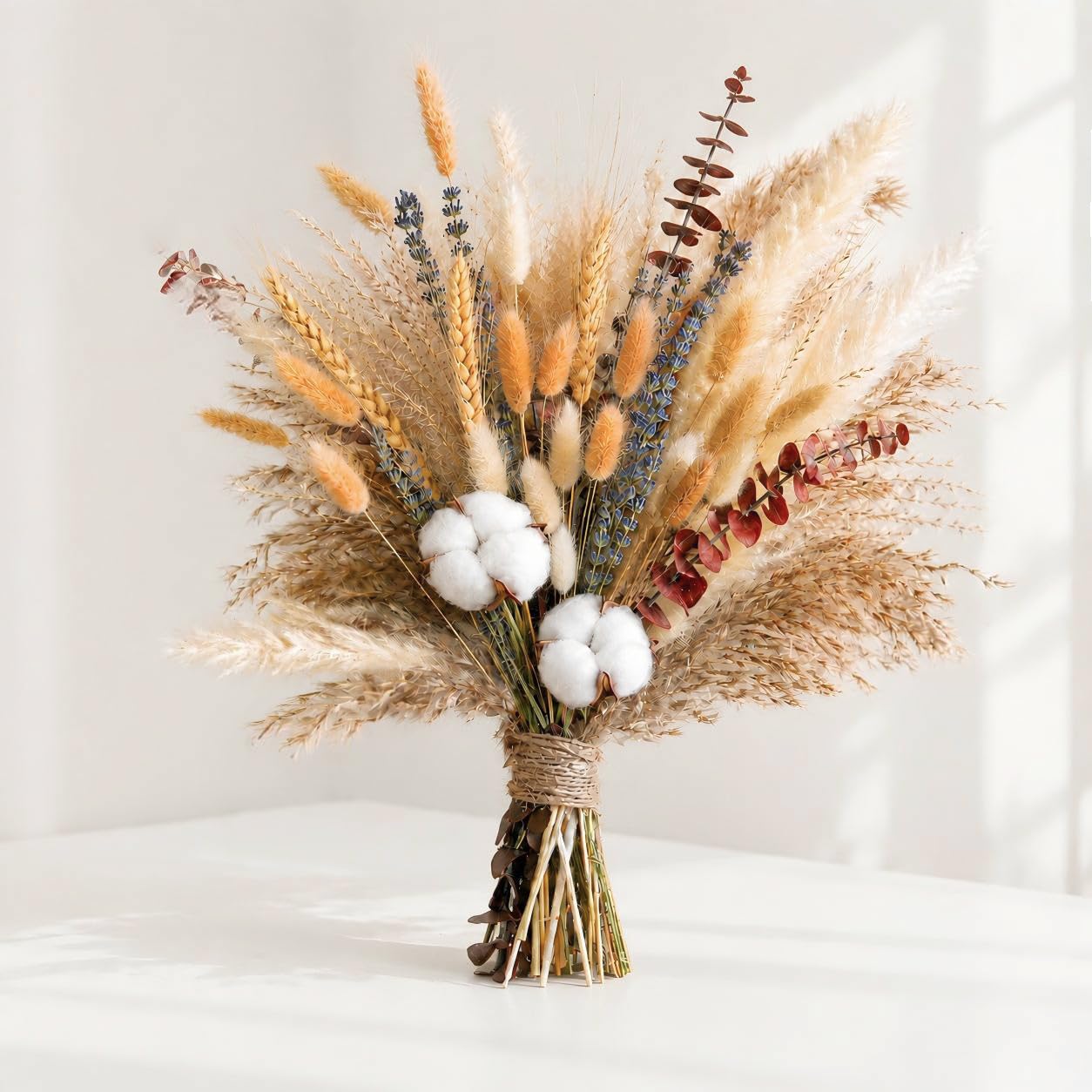 91 Pcs Autumn Dried Flowers Bouquet with Lavender Cotton 44cm