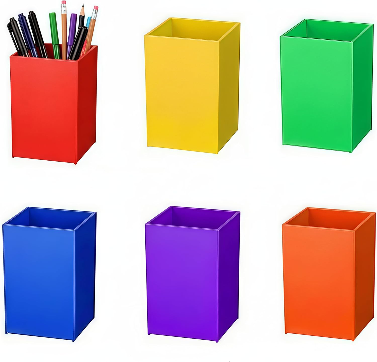 12 Pack Acrylic Pencil and Crayon Organizer, Color Pencil Holder for Classroom, Desk Organization, School Supplies (6 Colors)​