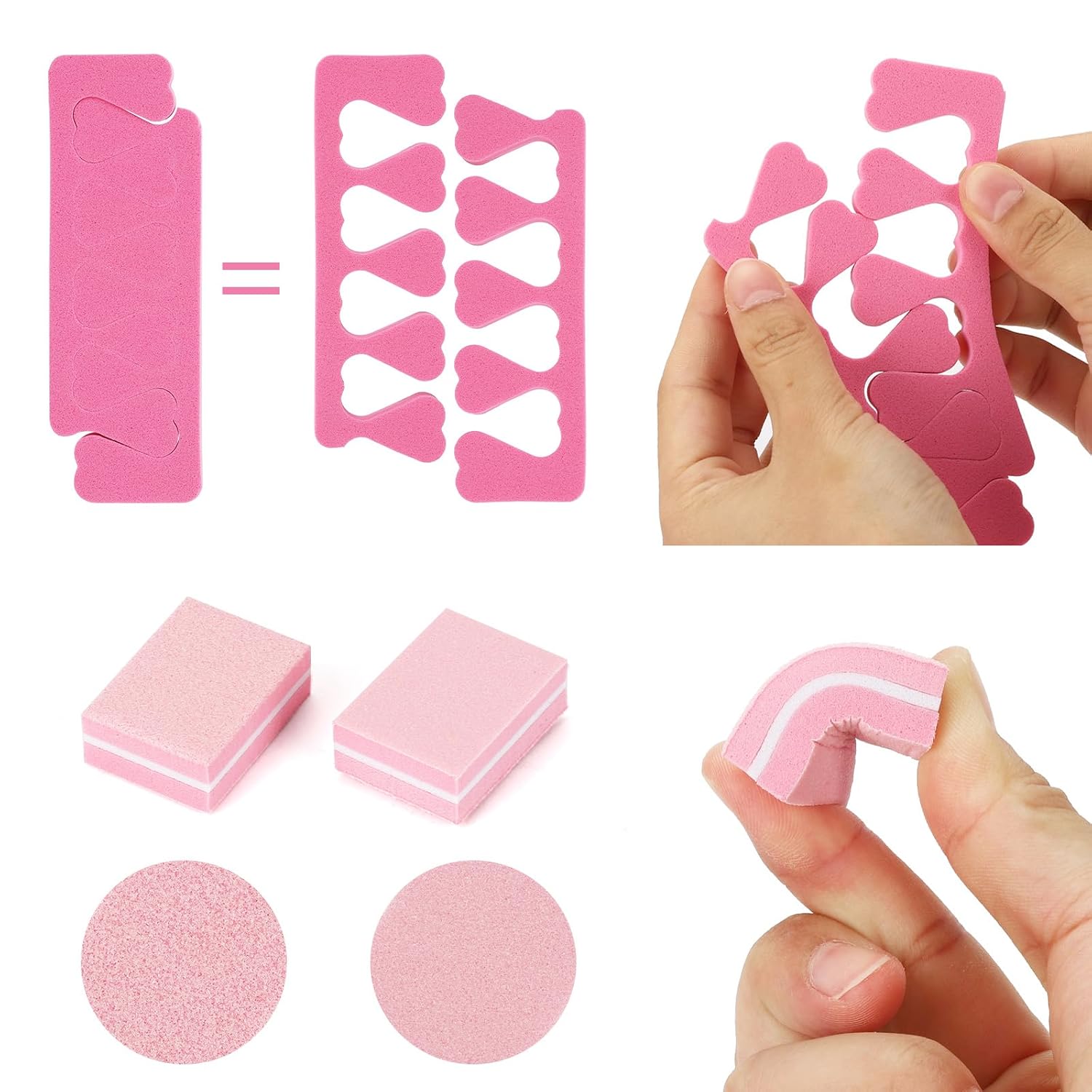 277Pcs Toe Separators Set- Nail Spa Party Tools, Mini Nail Files Buffers Block, Orange Nail Sticks Pedicure Wood Cuticle Pushers