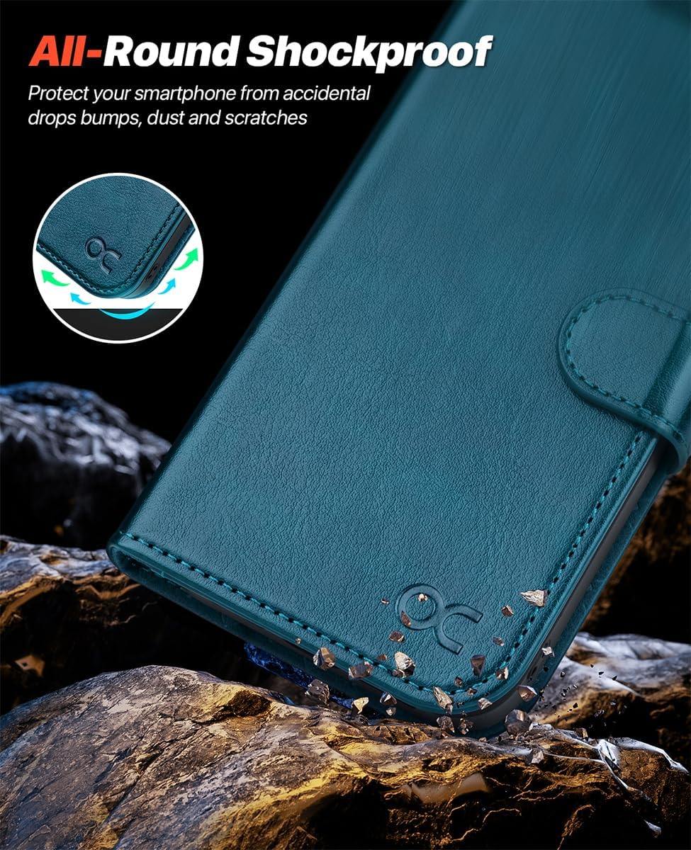 OCASE for iPhone 13 Pro Max Case Detachable Wallet Case with Card Holder, 2 in 1 Pu Leather Flip Folio with RFID Blocking Stand Wrist Strap Shockproof Phone Cover 6.7 Inch 2021, Peacock Blue