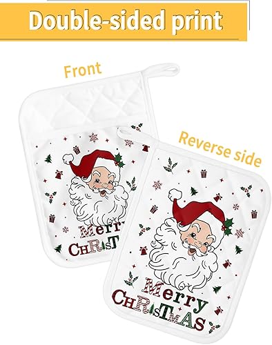 Miniatura 2 de Merry Christmas 2Pcs Pot Holders for Kitchen,Non Slip & Heat Insulation Terry Cloth Potholder Set with Pocket,Thick Hot Pad Oven Mitts Trivet