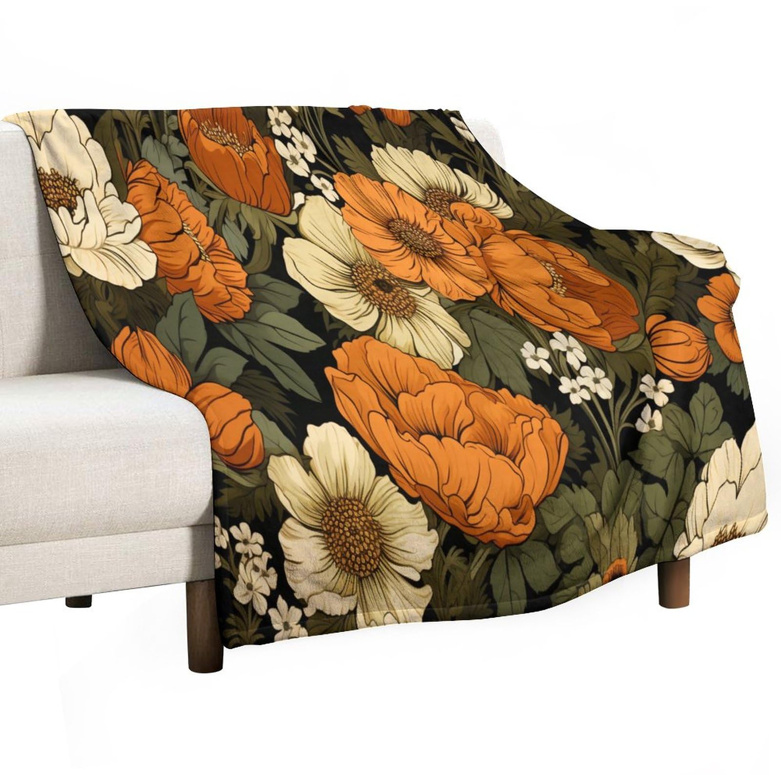 Amazon.com: Blanket Orange and Green Flowers Throw Blanket