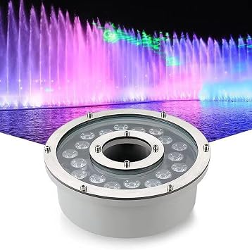 LED Ring Fountain Light, Stainless Steel Underwater Lights IP68 Waterproof Middle Hole Pond Lights Low Voltage Led Pool Lights for Garden Swimming Pools Ponds Fountains Waterfall