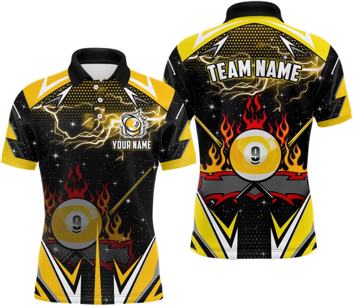 9 Ball Pool Billiard Jerseys for Men Women Custom Lightning Billiard Team Shirt Polo & 1/4 Zip