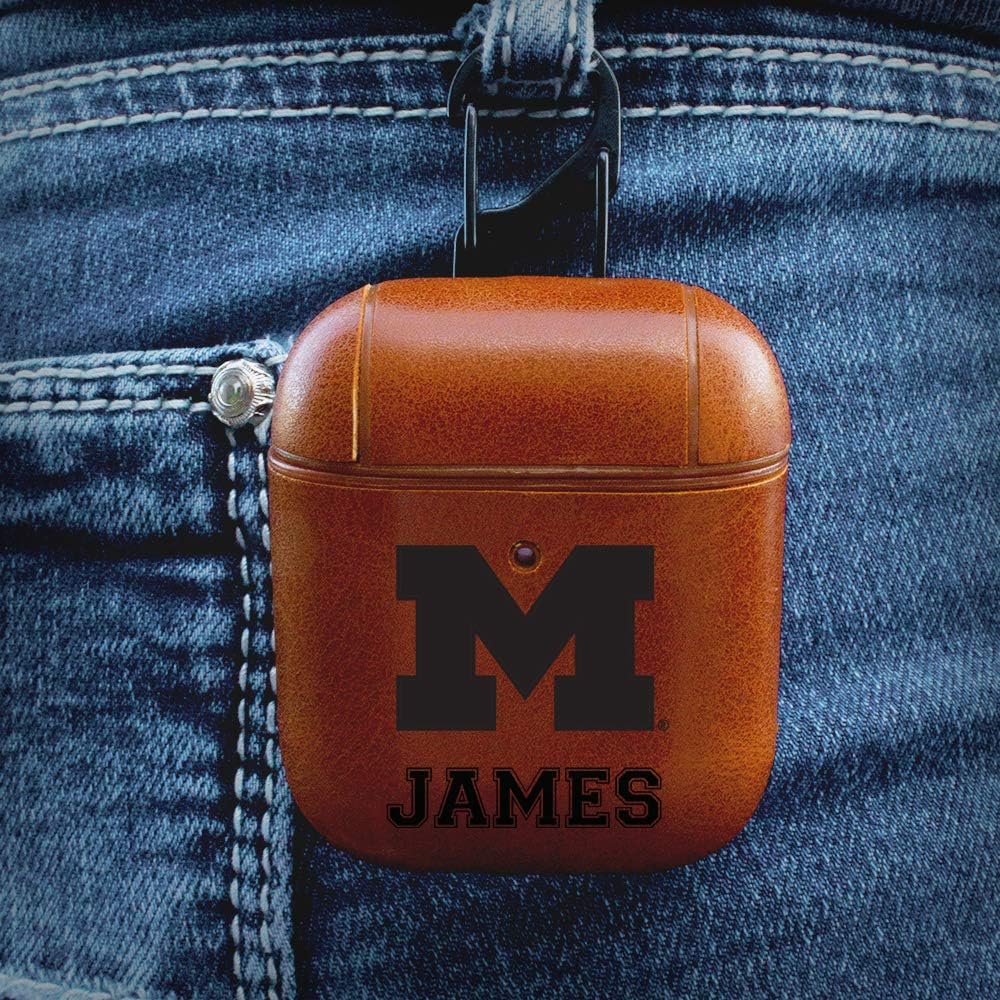 Collegiate Custom Name Case for AirPods (1st and 2nd Generation) – Personalized Design – Put Your Name or Initials on a Leatherette Case for AirPods – Michigan Wolverines