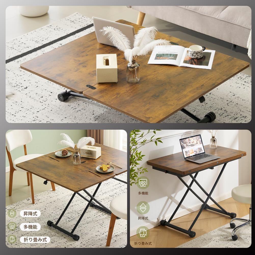 テーブル 天板が2倍に広がるガス圧昇降テーブル 100×50 100×100 ガス圧