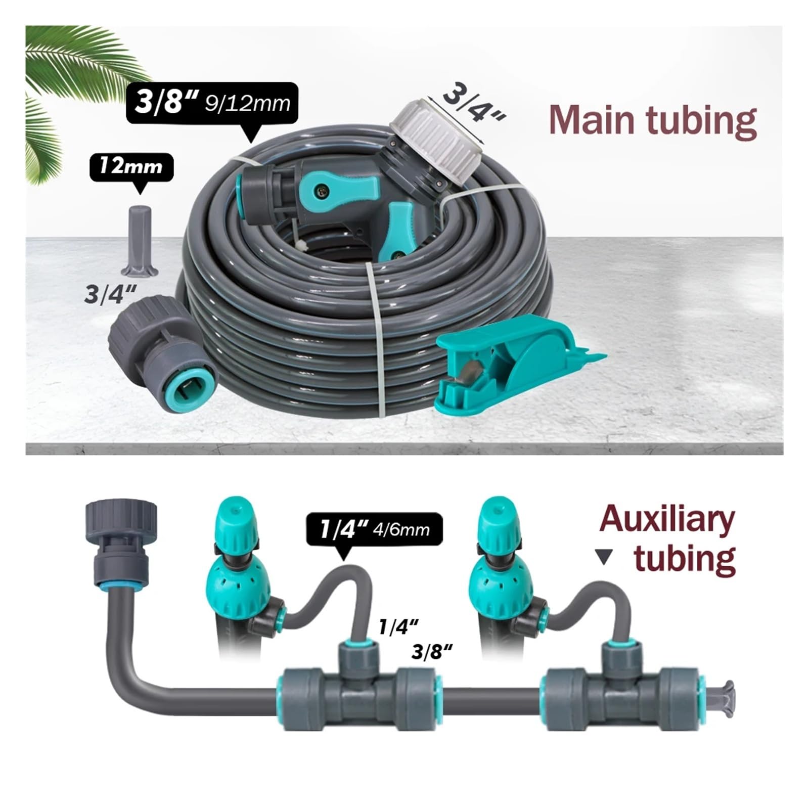 Sistema di irrigazione automatica for irrigazione da giardino 3/8 "2 in 1 Tubo in PE Nebbia regolabile a 360° Kit di spruzzatori micro a goccia for irrigatore a collegamento rapido(10m Kits)